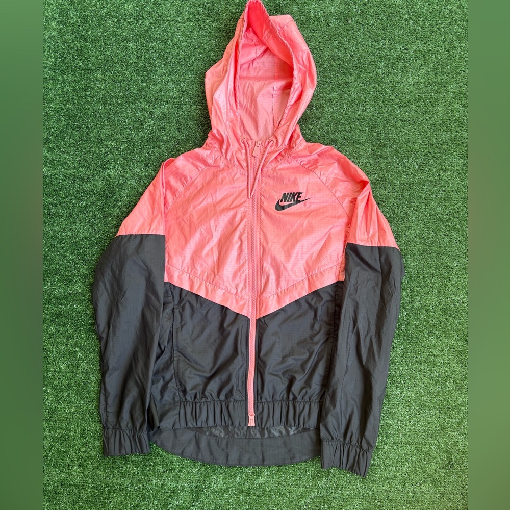Nike - Women’s Black and Peach Hooded Zip Front Windbreaker Jacket